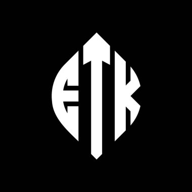 Çember ve elips şekilli ETK daire harf logosu tasarımı. Tipografik tarzda ETK elips harfleri. Üç baş harf daire şeklinde bir logo oluşturuyor. ETK Çemberi Amblemi Soyut Monogram Harf İşaretleyici Vektörü.