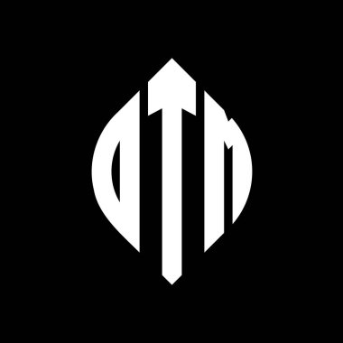Daire ve elips şekilli DTM daire harf logosu tasarımı. Tipografik biçimli DTM elips harfleri. Üç baş harf daire şeklinde bir logo oluşturuyor. DTM Çember Amblemi Soyut Monogram Harf İşaretleyici Vektörü.