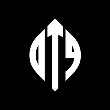 Daire ve elips şekilli DTQ daire harf logosu tasarımı. Tipografik biçimli DTQ elips harfleri. Üç baş harf daire şeklinde bir logo oluşturuyor. DTQ Çember Amblemi Soyut Monogram Harf İşaretleyici Vektörü.
