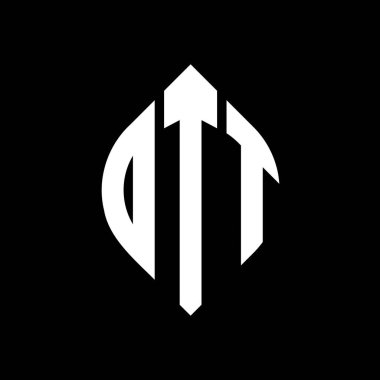 Daire ve elips şekilli DTT daire harf logosu tasarımı. Tipografik biçimli DTT elips harfleri. Üç baş harf daire şeklinde bir logo oluşturuyor. DTT Çemberi Amblemi Soyut Monogram Harf İşaretleyici Vektörü.