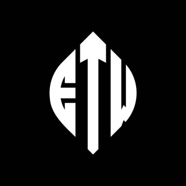 Çember ve elips şekilli ETW daire harf logosu tasarımı. Tipografik biçimli ETW elips harfleri. Üç baş harf daire şeklinde bir logo oluşturuyor. ETW Çember Amblemi Soyut Monogram Harf İşaretleyici Vektörü.