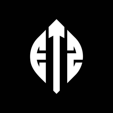 Çember ve elips şekilli ETZ daire harf logosu tasarımı. Tipografik biçimli ETZ elips harfleri. Üç baş harf daire şeklinde bir logo oluşturuyor. ETZ Çember Amblemi Soyut Monogram Harf İşaretleyici Vektörü.