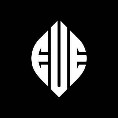 Daire ve elips şekilli EUE daire harf logosu tasarımı. EUE elips harfleri tipografik tarzda. Üç baş harf daire şeklinde bir logo oluşturuyor. EUE Çember Amblemi Soyut Monogram Harf İşaretleme Vektörü.
