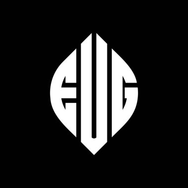 Daire ve elips şekilli EUG daire harf logosu tasarımı. EUG elips harfleri tipografik tarzda. Üç baş harf daire şeklinde bir logo oluşturuyor. EUG Çember Amblemi Soyut Monogram Harf İşaretleyici Vektörü.
