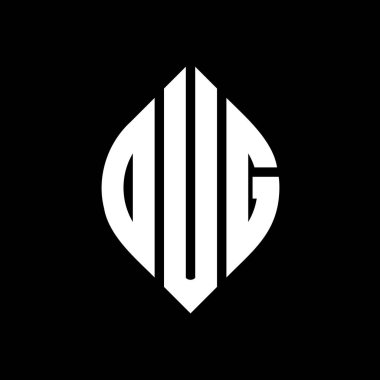 Çember ve elips şekilli DUG daire harf logosu tasarımı. Tipografik tarzda DUG elips harfleri. Üç baş harf daire şeklinde bir logo oluşturuyor. DUG Çemberi Amblemi Soyut Monogram Harf İşaretleyici Vektörü.