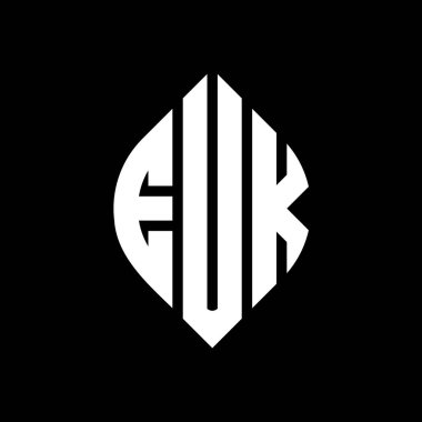 EUK daire harfli logo dizaynı daire ve elips şeklinde. EUK elips harfleri tipografik tarzda. Üç baş harf daire şeklinde bir logo oluşturuyor. EUK Çember Amblemi Soyut Monogram Harf İşaretleme Vektörü.