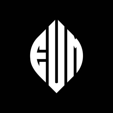 Daire ve elips şekilli EUM daire harf logosu tasarımı. EUM elips harfleri tipografik tarzda. Üç baş harf daire şeklinde bir logo oluşturuyor. EUM Çember Amblemi Soyut Monogram Harf İşaretleme Vektörü.