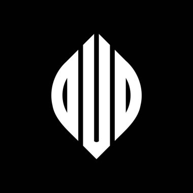 Çember ve elips şekilli DUO daire harf logosu tasarımı. DUO elips harfleri tipografik tarzda. Üç baş harf daire şeklinde bir logo oluşturuyor. DUO Çember Amblemi Soyut Monogram Harf İşaretleme Vektörü.