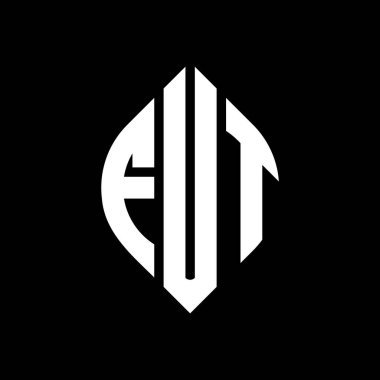 Çember ve elips şekilli FUT daire harf logosu tasarımı. Tipografik biçimli FUT elips harfleri. Üç baş harf daire şeklinde bir logo oluşturuyor. FUT Çemberi Amblemi Soyut Monogram Harf İşaretleyici Vektörü.