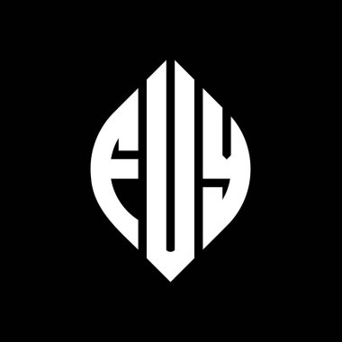 Çember ve elips şekilli FUY daire harf logosu tasarımı. Typographic tarzında elips harfler. Üç baş harf daire şeklinde bir logo oluşturuyor. FUY Çember Amblemi Soyut Monogram Harf İşaretleyici Vektörü.