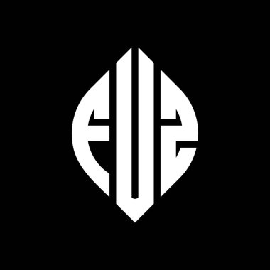 Çember ve elips şekilli FUZ daire harf logosu tasarımı. Tipografik biçimli FUZ elips harfleri. Üç baş harf daire şeklinde bir logo oluşturuyor. FUZ Çember Amblemi Soyut Monogram Harf İşaretleyici Vektörü.