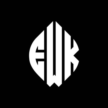 Çember ve elips şekilli EWK daire harf logosu tasarımı. Tipografik biçimli EWK elips harfleri. Üç baş harf daire şeklinde bir logo oluşturuyor. EWK Çemberi Amblemi Soyut Monogram Harf İşaretleyici Vektörü.
