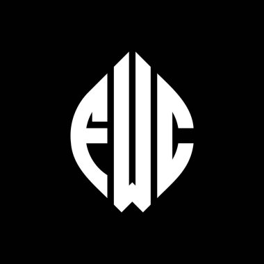 Çember ve elips şekilli FWC daire harf logosu tasarımı. FWC elips harfleri tipografik tarzda. Üç baş harf daire şeklinde bir logo oluşturuyor. FWC Çember Amblemi Soyut Monogram Harf İşaretleyici Vektörü.