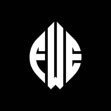 Çember ve elips şekilli FWE daire şeklinde harf logosu tasarımı. FWE elips harfleri tipografik tarzda. Üç baş harf daire şeklinde bir logo oluşturuyor. FWE Çember Amblemi Soyut Monogram Harf İşaretleme Vektörü.