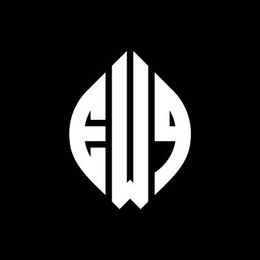 Çember ve elips şekilli EWQ daire harf logosu tasarımı. EWQ elips harfleri tipografik tarzda. Üç baş harf daire şeklinde bir logo oluşturuyor. EWQ Çemberi Amblemi Soyut Monogram Harf İşaretleyici Vektörü.