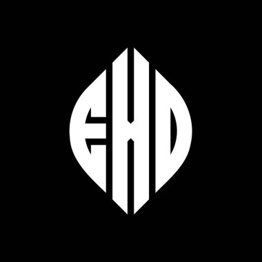 Çember ve elips şekilli EXD daire harf logosu tasarımı. Baskı biçiminde EXD elips harfleri. Üç baş harf daire şeklinde bir logo oluşturuyor. EXD Çember Amblemi Soyut Monogram Harf İşaretleme Vektörü.