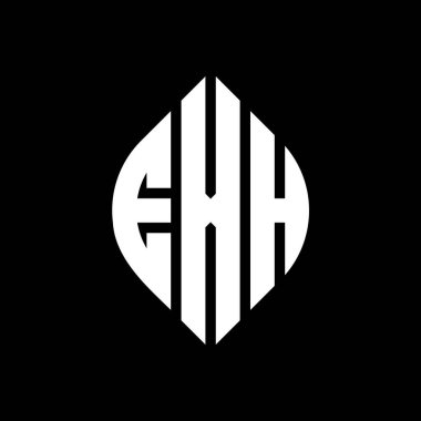 Dairesel ve elips şekilli EXH daire harf logosu tasarımı. Baskı biçiminde EXH elips harfleri. Üç baş harf daire şeklinde bir logo oluşturuyor. EXH Çember Amblemi Soyut Monogram Harf İşaretleme Vektörü.