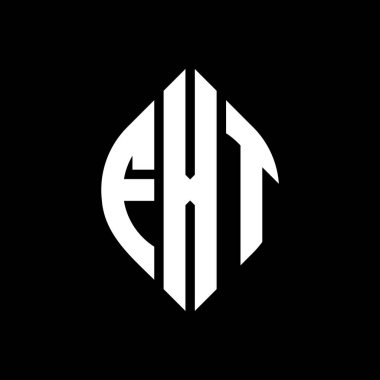 Çember ve elips şekilli FXT daire harf logosu tasarımı. Tipografik biçimli FXT elips harfleri. Üç baş harf daire şeklinde bir logo oluşturuyor. FXT Çember Amblemi Soyut Monogram Harf İşaretleyici Vektörü.