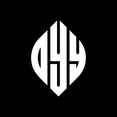 Daire şeklinde ve elips şekilli DYY daire harf logosu tasarımı. Tipografik biçimli DYY elips harfleri. Üç baş harf daire şeklinde bir logo oluşturuyor. DYY Çemberi Amblemi Soyut Monogram Harf İşaretleyici Vektörü.