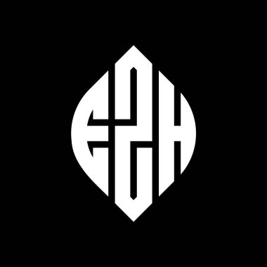 Çember ve elips şekilli EZH daire harf logosu tasarımı. Tipografik biçimli EZH elips harfleri. Üç baş harf daire şeklinde bir logo oluşturuyor. EZH Çember Amblemi Soyut Monogram Harf İşaretleme Vektörü.