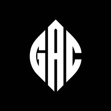Çember ve elips şekilli GAC daire harf logosu tasarımı. Tipografik biçimli GAC elips harfleri. Üç baş harf daire şeklinde bir logo oluşturuyor. GAC Çember Amblemi Soyut Monogram Harf İşaretleyici Vektörü.