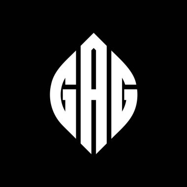 Çember ve elips şekilli GAG daire harf logosu tasarımı. Tipografik biçimli GAG elips harfleri. Üç baş harf daire şeklinde bir logo oluşturuyor. GAG Çember Amblemi Soyut Monogram Harf İşaretleyici Vektörü.