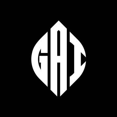 Çember ve elips şekilli GAI daire harf logosu tasarımı. Tipografik şekilli GAI elips harfleri. Üç baş harf daire şeklinde bir logo oluşturuyor. GAI Çember Amblemi Soyut Monogram Harf İşaretleyici Vektörü.