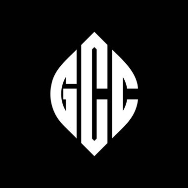 Çember ve elips şekilli GCC daire harf logosu tasarımı. Tipografik biçimli GCC elips harfleri. Üç baş harf daire şeklinde bir logo oluşturuyor. GCC Çember Amblemi Soyut Monogram Harf İşaretleyici Vektörü.