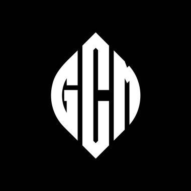 Çember ve elips şekilli GCM daire harf logosu tasarımı. Tipografik biçimli GCM elips harfleri. Üç baş harf daire şeklinde bir logo oluşturuyor. GCM Çember Amblemi Soyut Monogram Harf İşaretleyici Vektörü.