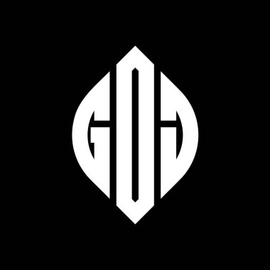 Daire ve elips şekilli GDJ daire harf logosu tasarımı. Tipografik şekilli GDJ elips harfleri. Üç baş harf daire şeklinde bir logo oluşturuyor. GDJ Çember Amblemi Soyut Monogram Harf İşaretleme Vektörü.