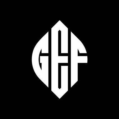 Çember ve elips şekilli GEF daire harf logosu tasarımı. Tipografik şekilli GEF elips harfleri. Üç baş harf daire şeklinde bir logo oluşturuyor. GEF Çember Amblemi Soyut Monogram Harf İşaretleyici Vektörü.