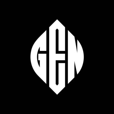 Çember ve elips şekilli GEN daire harf logosu tasarımı. Tipografik biçimli GEN elips harfleri. Üç baş harf daire şeklinde bir logo oluşturuyor. GEN Çember Amblemi Soyut Monogram Harf İşaretleme Vektörü.