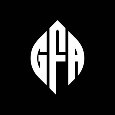 Çember ve elips şekilli GFA daire harf logosu tasarımı. Tipografik şekilli GFA elips harfleri. Üç baş harf daire şeklinde bir logo oluşturuyor. GFA Çember Amblemi Soyut Monogram Harf İşaretleme Vektörü.