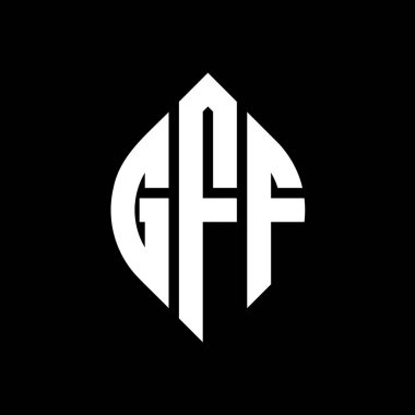 Çember ve elips şekilli GFF daire harf logosu tasarımı. Tipografik şekilli GFF elips harfleri. Üç baş harf daire şeklinde bir logo oluşturuyor. GFF Çember Amblemi Soyut Monogram Harf İşaretleme Vektörü.