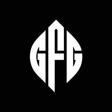 Çember ve elips şekilli GFG daire harf logosu tasarımı. Tipografik biçimli GFG elips harfleri. Üç baş harf daire şeklinde bir logo oluşturuyor. GFG Çember Amblemi Soyut Monogram Harf İşaretleyici Vektörü.