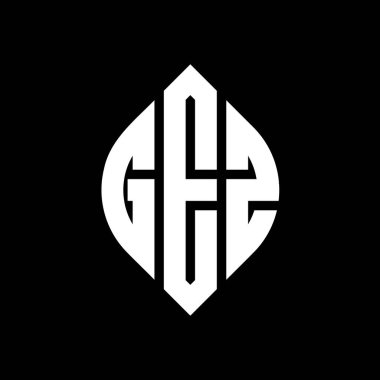 Çember ve elips şekilli GEZ daire harf logosu tasarımı. Tipografik şekilli GEZ elips harfleri. Üç baş harf daire şeklinde bir logo oluşturuyor. GEZ Çember Amblemi Soyut Monogram Harf İşaretleme Vektörü.