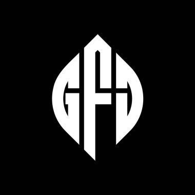 Çember ve elips şekilli GFJ daire harf logosu tasarımı. Tipografik tarzda GFJ elips harfleri. Üç baş harf daire şeklinde bir logo oluşturuyor. GFJ Çember Amblemi Soyut Monogram Harf İşaretleyici Vektörü.