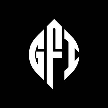 Çember ve elips şekilli GFI daire harf logosu tasarımı. Tipografik şekilli GFI elips harfleri. Üç baş harf daire şeklinde bir logo oluşturuyor. GFI Çember Amblemi Soyut Monogram Harf İşaretleyici Vektörü.