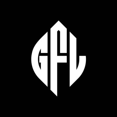 Çember ve elips şekilli GFL daire harf logosu tasarımı. Tipografik biçimli GFL elips harfleri. Üç baş harf daire şeklinde bir logo oluşturuyor. GFL Çember Amblemi Soyut Monogram Harf İşaretleyici Vektörü.