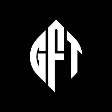 Çember ve elips şekilli GFT daire harf logosu tasarımı. Tipografik biçimli GFT elips harfleri. Üç baş harf daire şeklinde bir logo oluşturuyor. GFT Çember Amblemi Soyut Monogram Harf İşaretleyici Vektörü.