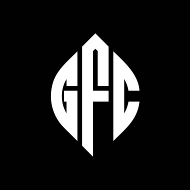 Çember ve elips şekilli GFC daire harf logosu tasarımı. Tipografik biçimli GFC elips harfleri. Üç baş harf daire şeklinde bir logo oluşturuyor. GFC Çember Amblemi Soyut Monogram Harf İşaretleyici Vektörü.