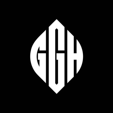 Çember ve elips şekilli GGH daire harf logosu tasarımı. Tipografik şekilli GGH elips harfleri. Üç baş harf daire şeklinde bir logo oluşturuyor. GGH Çemberi Amblemi Soyut Monogram Harf İşaretleme Vektörü.