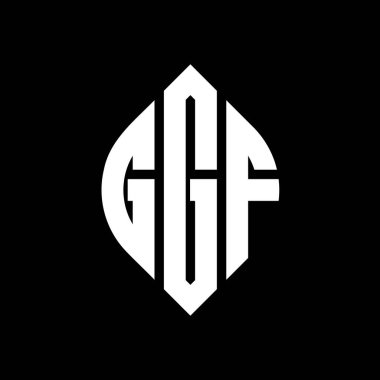 Çember ve elips şekilli GGF daire harf logosu tasarımı. Tipografik tarzda GGF elips harfleri. Üç baş harf daire şeklinde bir logo oluşturuyor. GGF Çember Amblemi Soyut Monogram Harf İşaretleyici Vektörü.