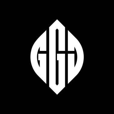 Çember ve elips şekilli GGJ daire harf logosu tasarımı. Tipografik biçimli GGJ elips harfleri. Üç baş harf daire şeklinde bir logo oluşturuyor. GGJ Çember Amblemi Soyut Monogram Harf İşaretleyici Vektörü.