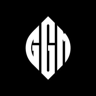 Çember ve elips şekilli GGM daire harf logosu tasarımı. Tipografik biçimli GGM elips harfleri. Üç baş harf daire şeklinde bir logo oluşturuyor. GGM Çember Amblemi Soyut Monogram Harf İşaretleyici Vektörü.