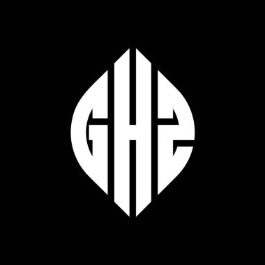 Çember ve elips şekilli GHZ daire harf logosu tasarımı. Tipografik şekilli GHZ elips harfleri. Üç baş harf daire şeklinde bir logo oluşturuyor. GHZ Çember Amblemi Soyut Monogram Harf İşaretleme Vektörü.