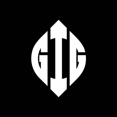 Daire ve elips şekilli GG daire harf logosu tasarımı. Typographic tarzında GIG elips harfleri. Üç baş harf daire şeklinde bir logo oluşturuyor. GG Çember Amblemi Soyut Monogram Harf İşaretleme Vektörü.