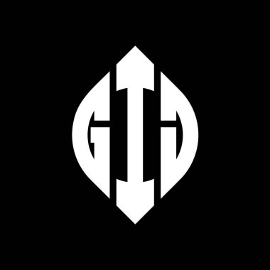 Çember ve elips şekilli GIJ daire şeklinde harf logosu tasarımı. Typographic tarzında GIJ elips harfleri. Üç baş harf daire şeklinde bir logo oluşturuyor. GIJ Çember Amblemi Soyut Monogram Harf İşaretleme Vektörü.