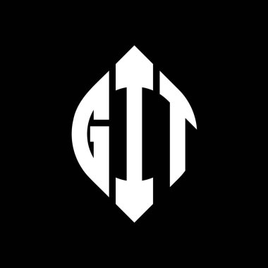 Çember ve elips şekilli GIT daire harf logosu tasarımı. Tipografik biçimli GIT elips harfleri. Üç baş harf daire şeklinde bir logo oluşturuyor. GIT Çemberi Amblemi Soyut Monogram Harf İşaretleme Vektörü.