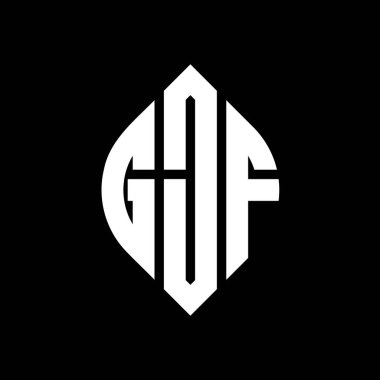 Çember ve elips şekilli GJF daire harf logosu tasarımı. Tipografik biçimli GJF elips harfleri. Üç baş harf daire şeklinde bir logo oluşturuyor. GJF Çember Amblemi Soyut Monogram Harf İşaretleyici Vektörü.